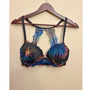 PINK Victoria's Secret Date Push-Up Bra Black Tropical Lace Racerback 36D